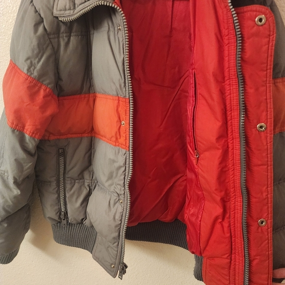 Powder Down Ski Wear Down Feathers Striped Puffer Jacket Mens sz Small - Picture 5 of 7